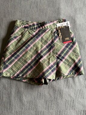 Vans Green Plaid Mini Skirt with Pink & Navy Stripes